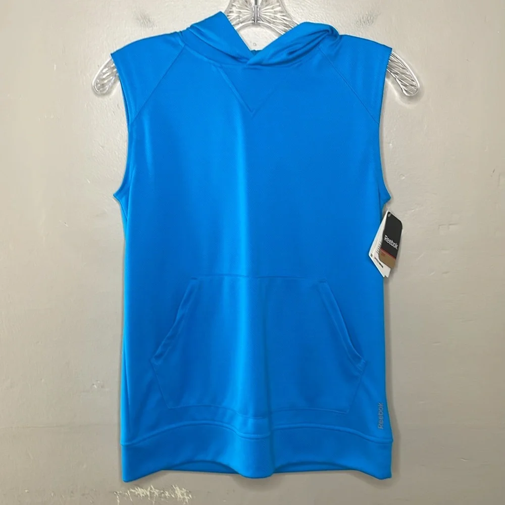 REEBOK Boys Mesh Hoodie Tank Top Caribbean Blue Speedwick Fabric Casual Medium